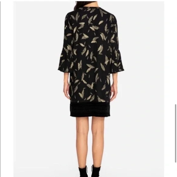 Johnny Was Black Dress with Gold Feather Pattern - Picture 3 of 6